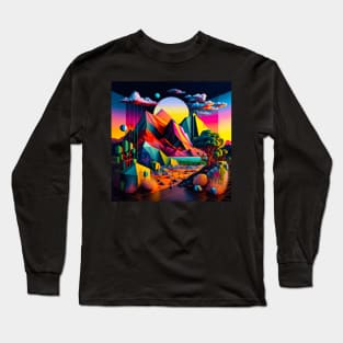 Sunsetting 3 (Synthwave Geometric Landscape) Long Sleeve T-Shirt